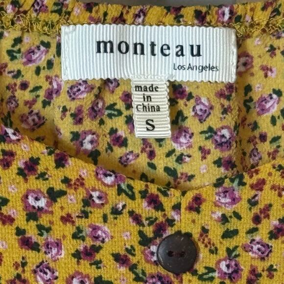Monteau Flutter Sleeve Pullover Crop Top Yellow Floral Style #28874 Women Small - Picture 5 of 10
